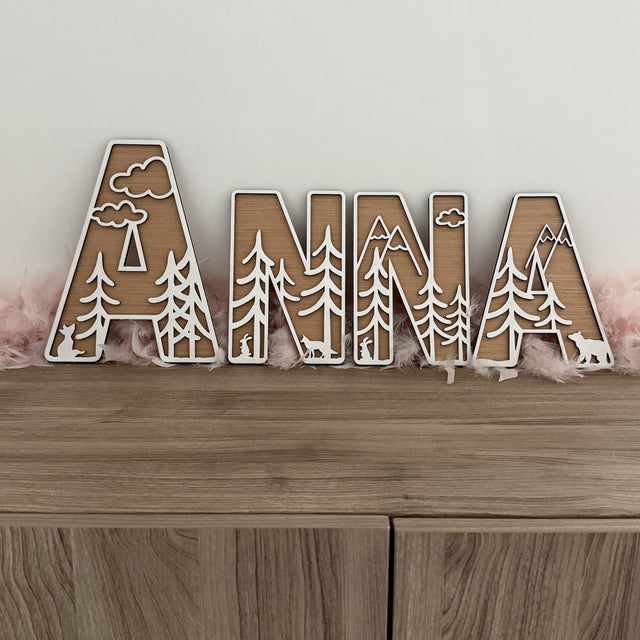 Houten letters - bosdieren - 2 lagen